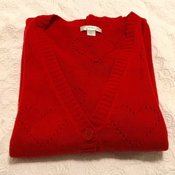 Christopher & Banks Sweaters - ❤C&B long sleeve v-neck buttonup red cardigan with perforated heart pattern (2X)